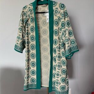 Soft Surroundings Teal and Cream Patterned Kimono
